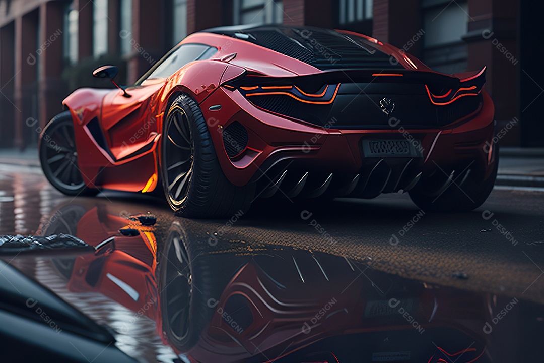 Cena de ação lindo carro listrado vermelho