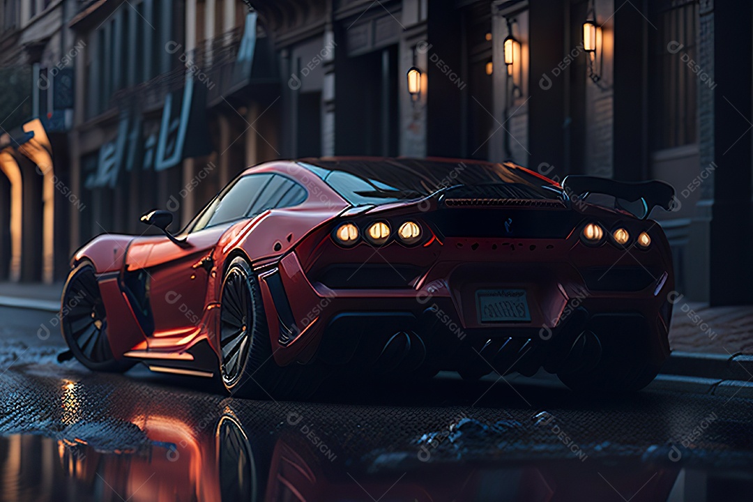 Cena de ação lindo carro listrado vermelho