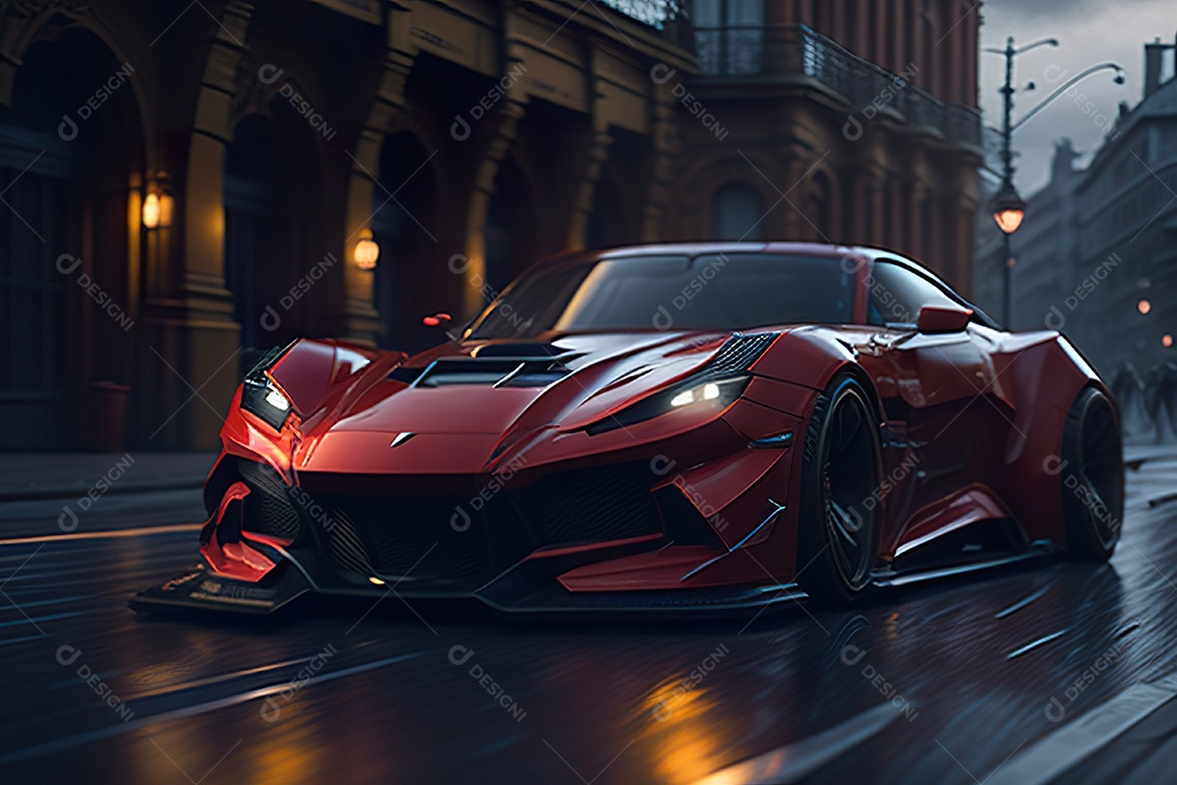 Cena de ação lindo carro listrado vermelho