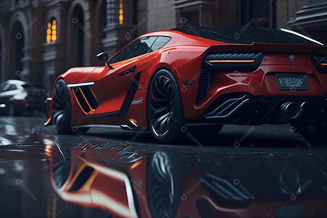 Cena de ação lindo carro listrado vermelho