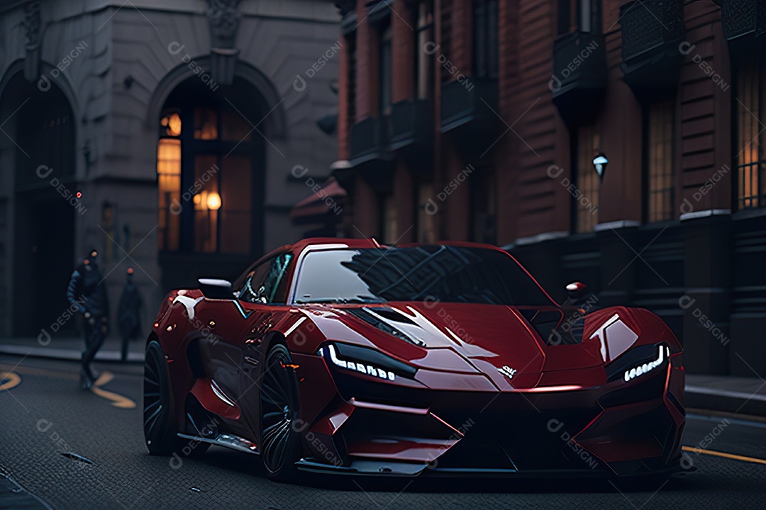 Cena de ação lindo carro listrado vermelho