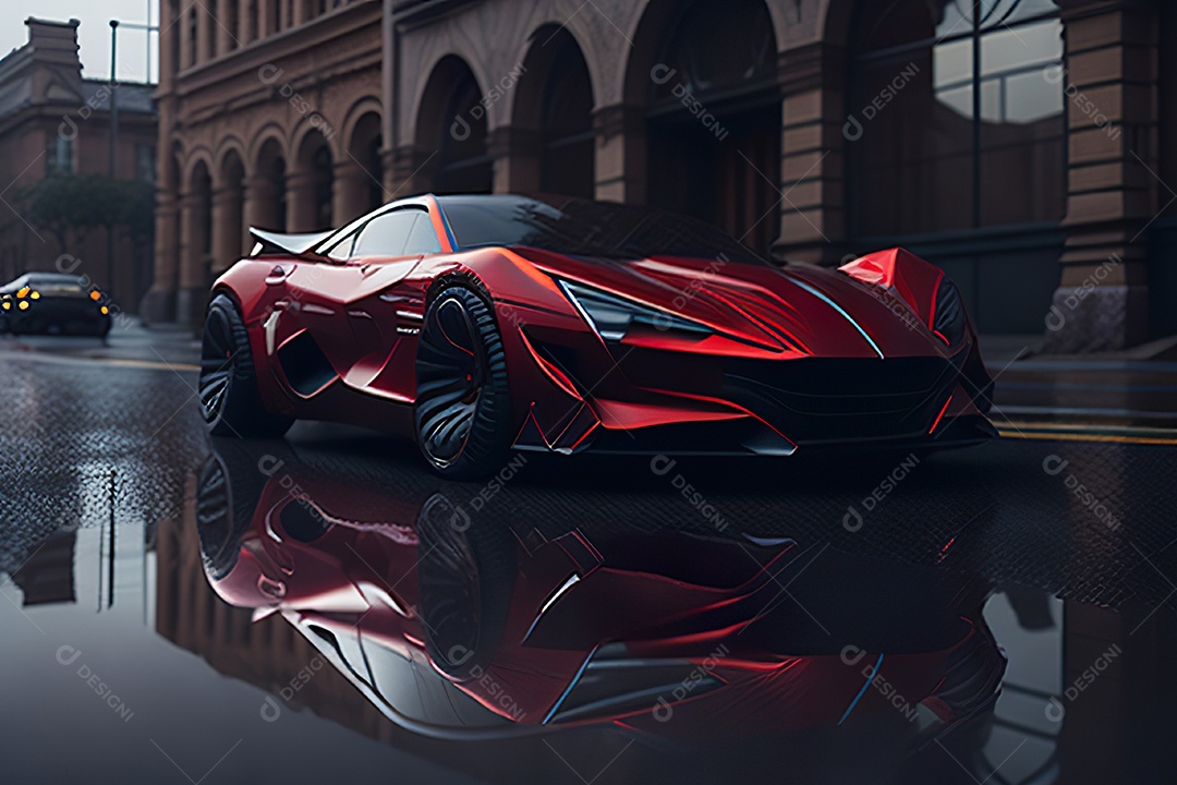 Cena de ação lindo carro listrado vermelho