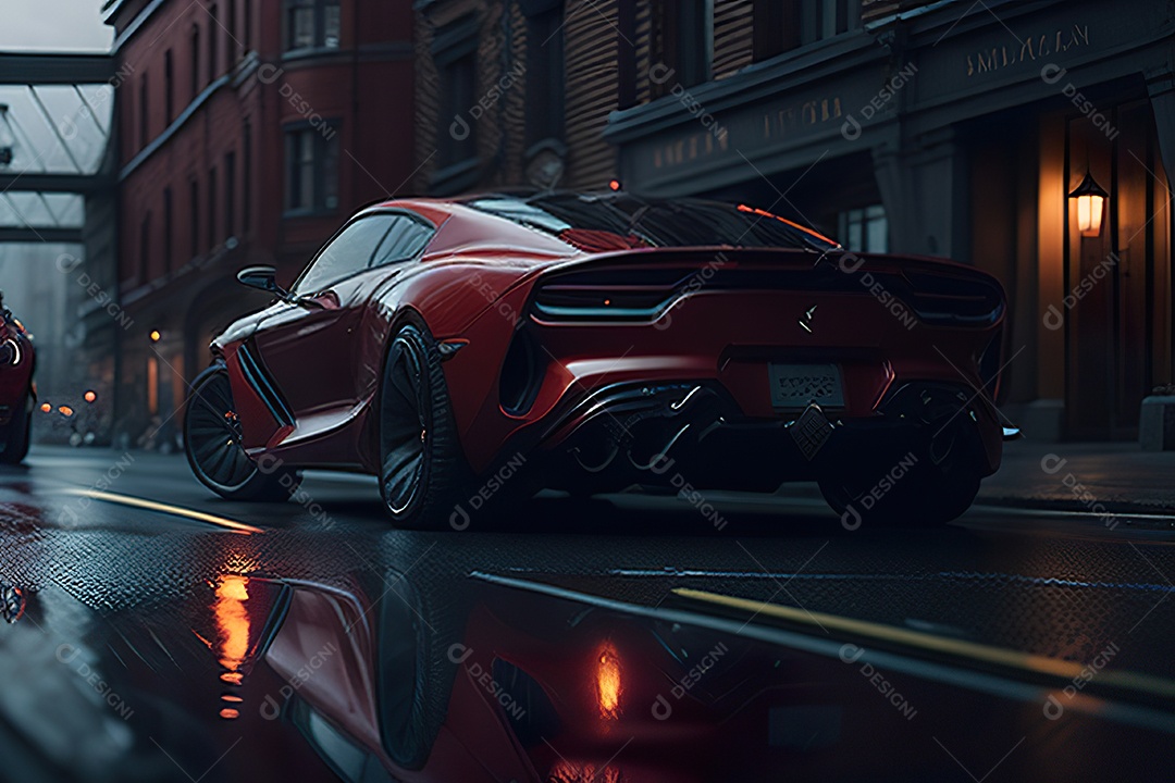 Cena de ação lindo carro listrado vermelho