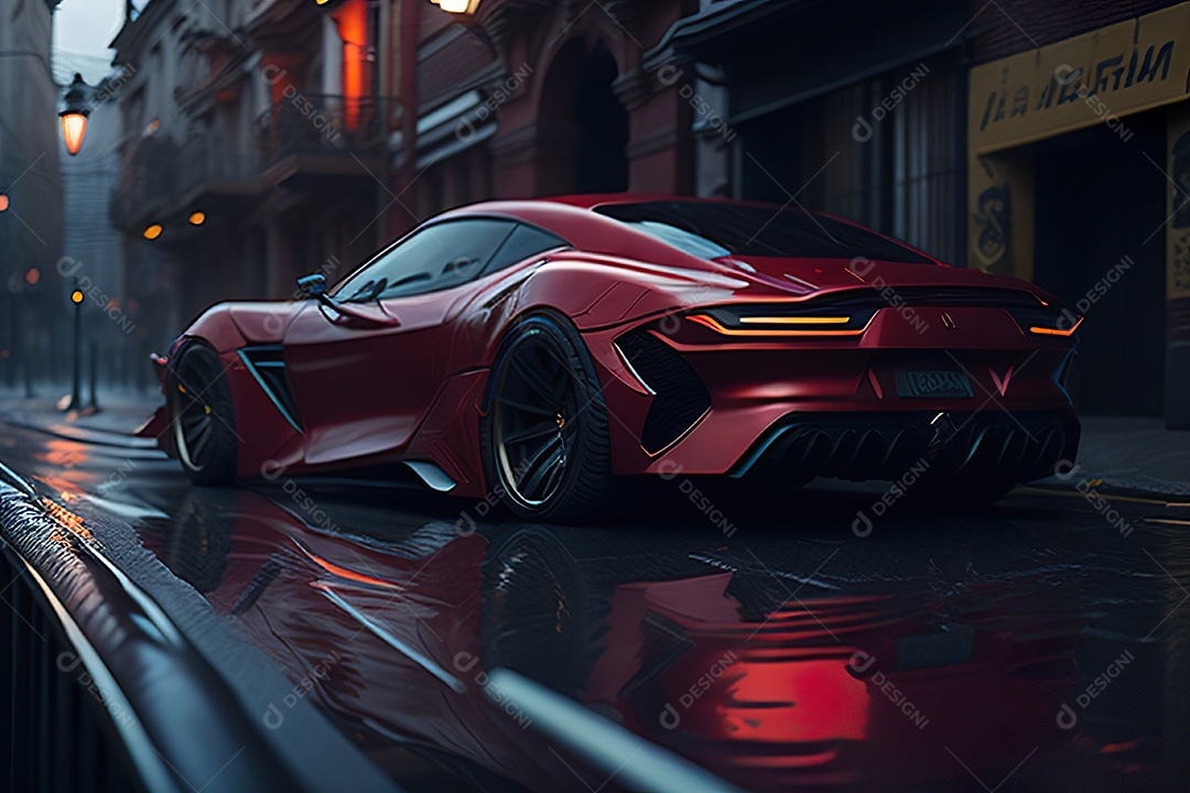 Cena de ação lindo carro listrado vermelho
