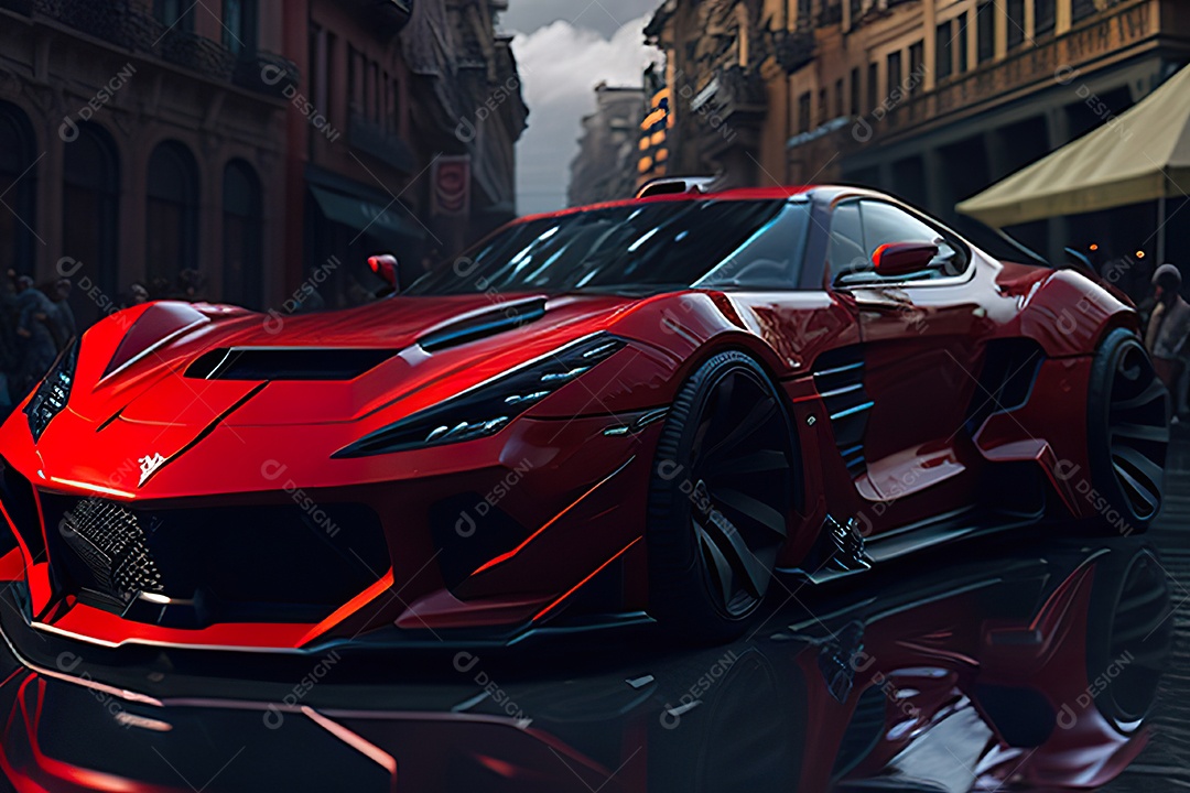 Cena de ação lindo carro listrado vermelho