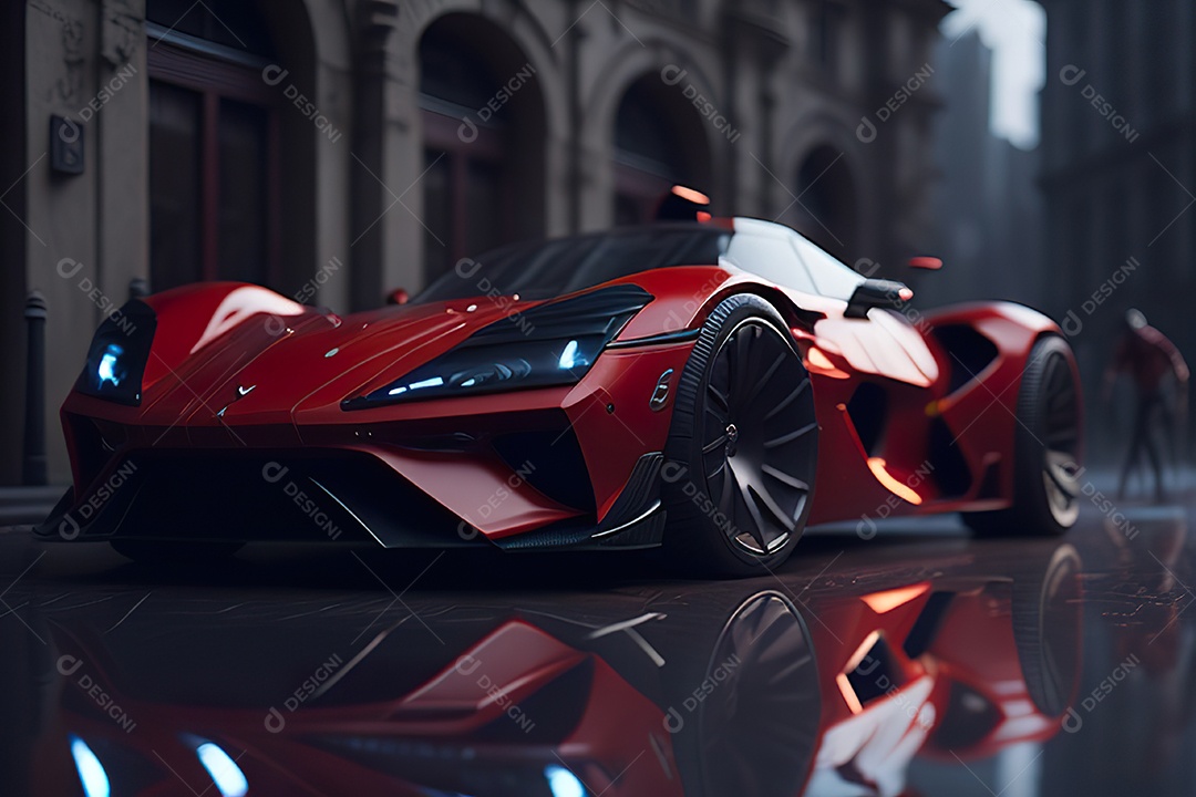 Cena de ação lindo carro listrado vermelho