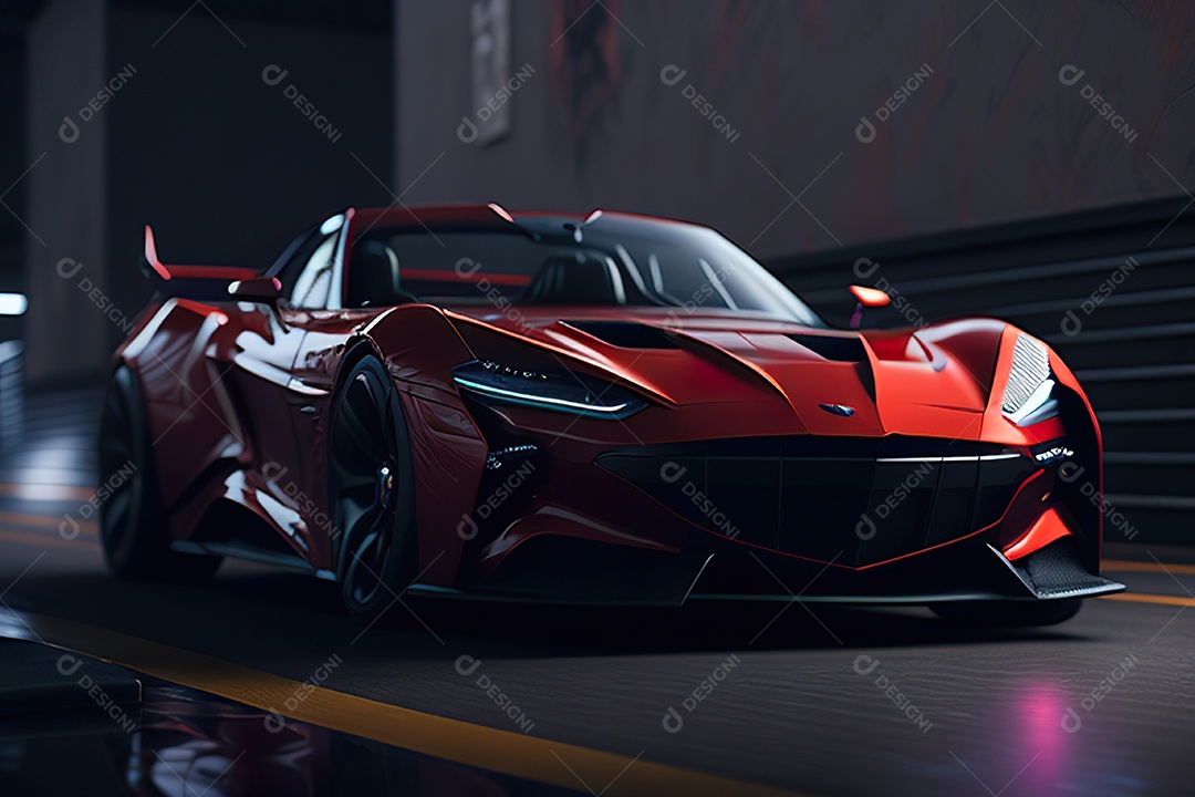 Cena de ação lindo carro listrado vermelho