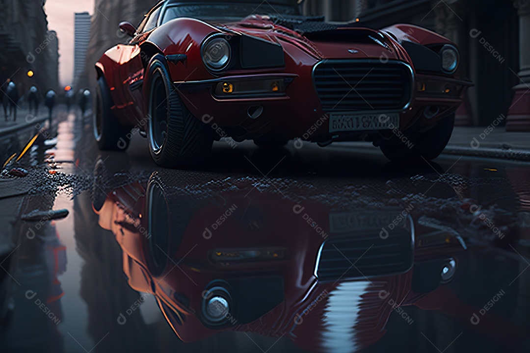 Cena de ação lindo carro listrado vermelho