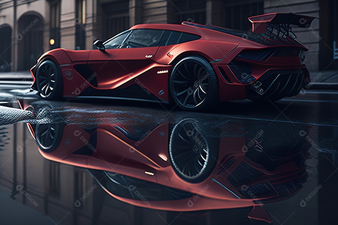 Cena de ação lindo carro listrado vermelho