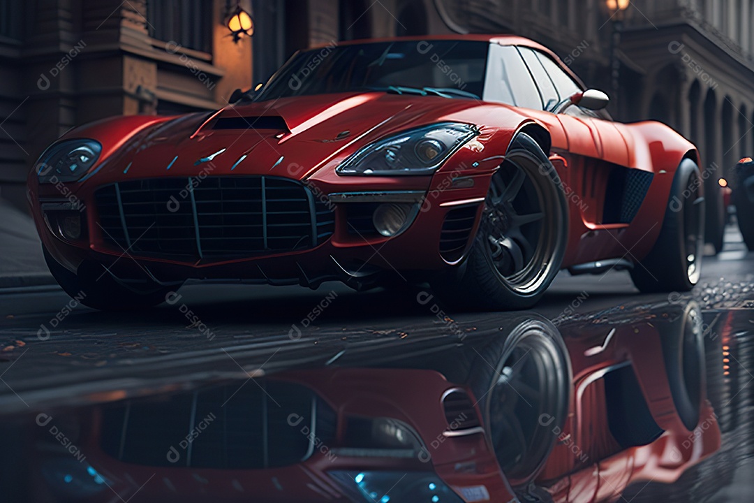 Cena de ação lindo carro listrado vermelho