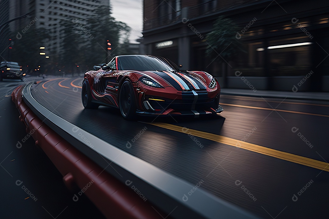 Cena de ação lindo carro listrado vermelho