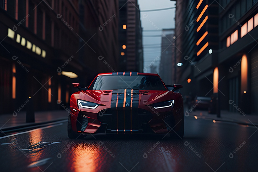 Cena de ação lindo carro listrado vermelho