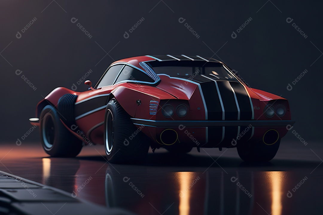 Cena de ação lindo carro listrado vermelho