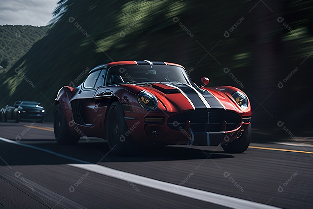 Cena de ação lindo carro listrado vermelho