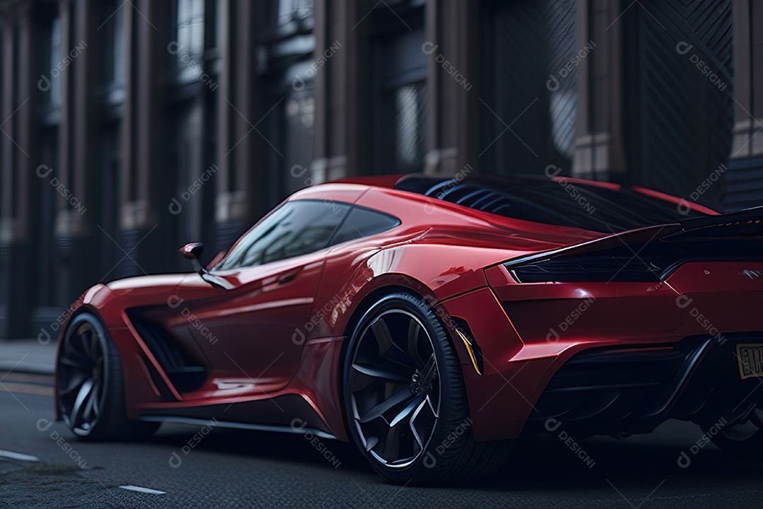 Cena de ação lindo carro listrado vermelho