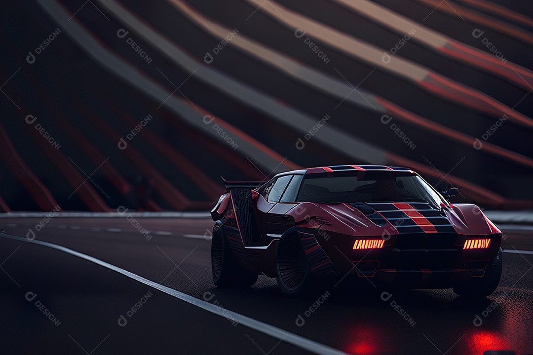 Cena de ação lindo carro listrado vermelho