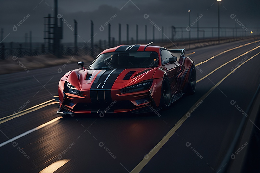 Cena de ação lindo carro listrado vermelho