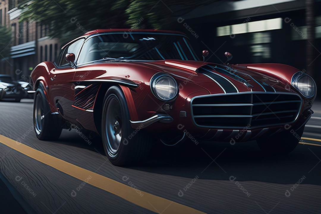 Cena de ação lindo carro listrado vermelho