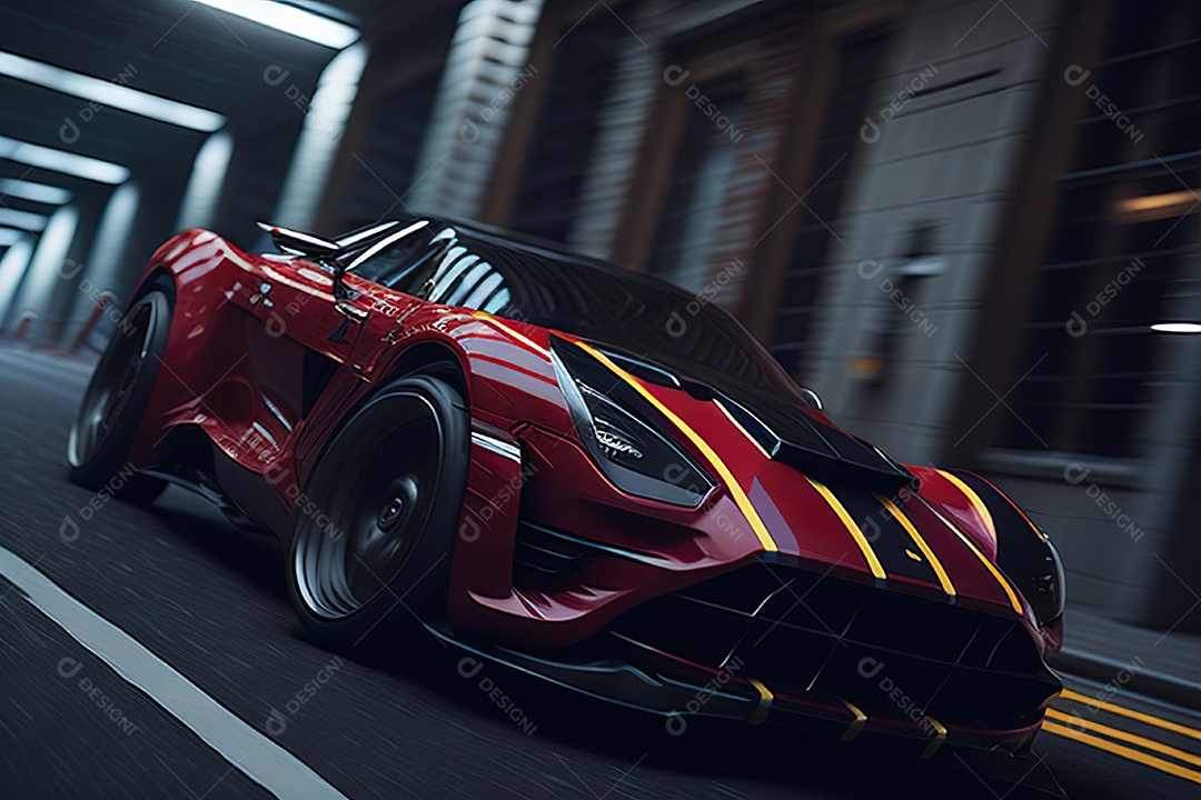 Cena de ação lindo carro listrado vermelho