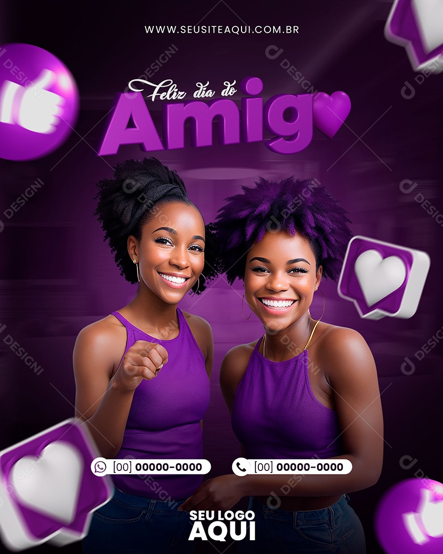 Feliz Dia Do Amigo Roxo Social Media PSD Editável