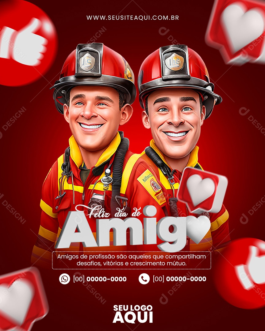Vitórias e Crescimento Mútuo Feliz Dia Do Amigo Bombeiro Social Media PSD Editável