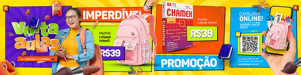 Campanha Publicitária Volta às Aulas Carrossel Mochila Lolipopi Infantil Social Media PSD Editável