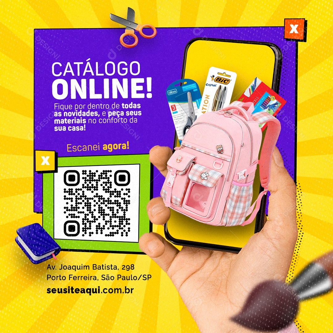 Campanha Publicitária Volta às Aulas Catálogo Online Social Media PSD Editável