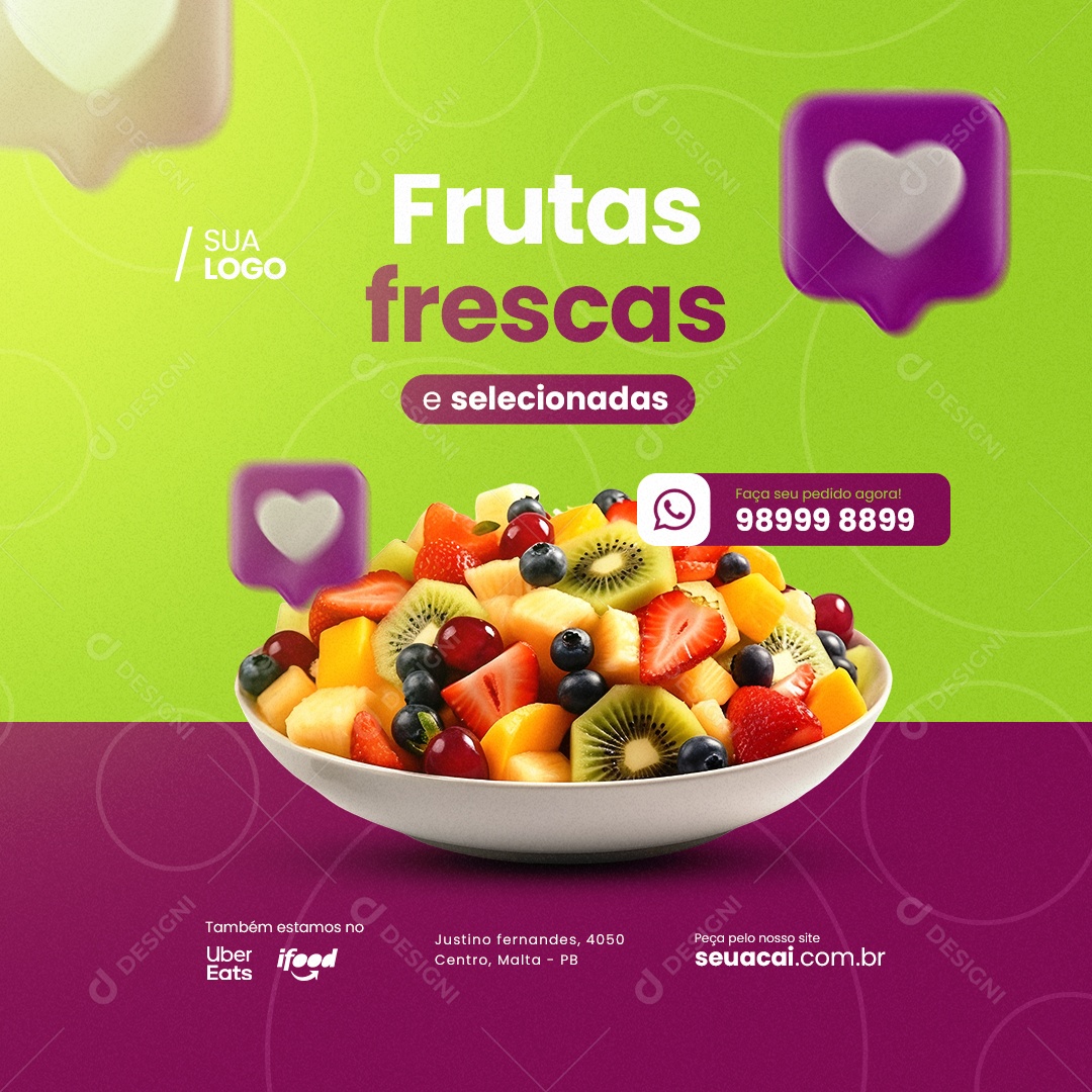 Açaiteria Frutas Frescas E Selecionadas Tigela Cheia De Açaí e Frutas Social Media PSD Editável