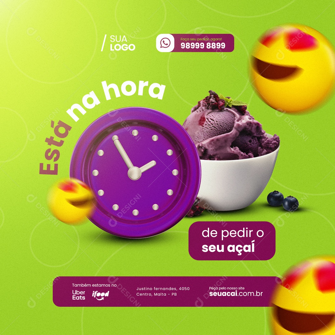Açaiteria Está Na Hora De Pedir O Seu Açaí Tigela De Sorvete De Açaí Social Media PSD Editável