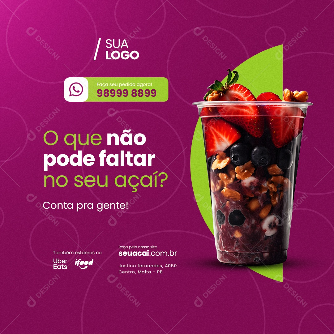Açaiteria Oque Não Pode Faltar No Seu Açaí Social Media PSD Editável