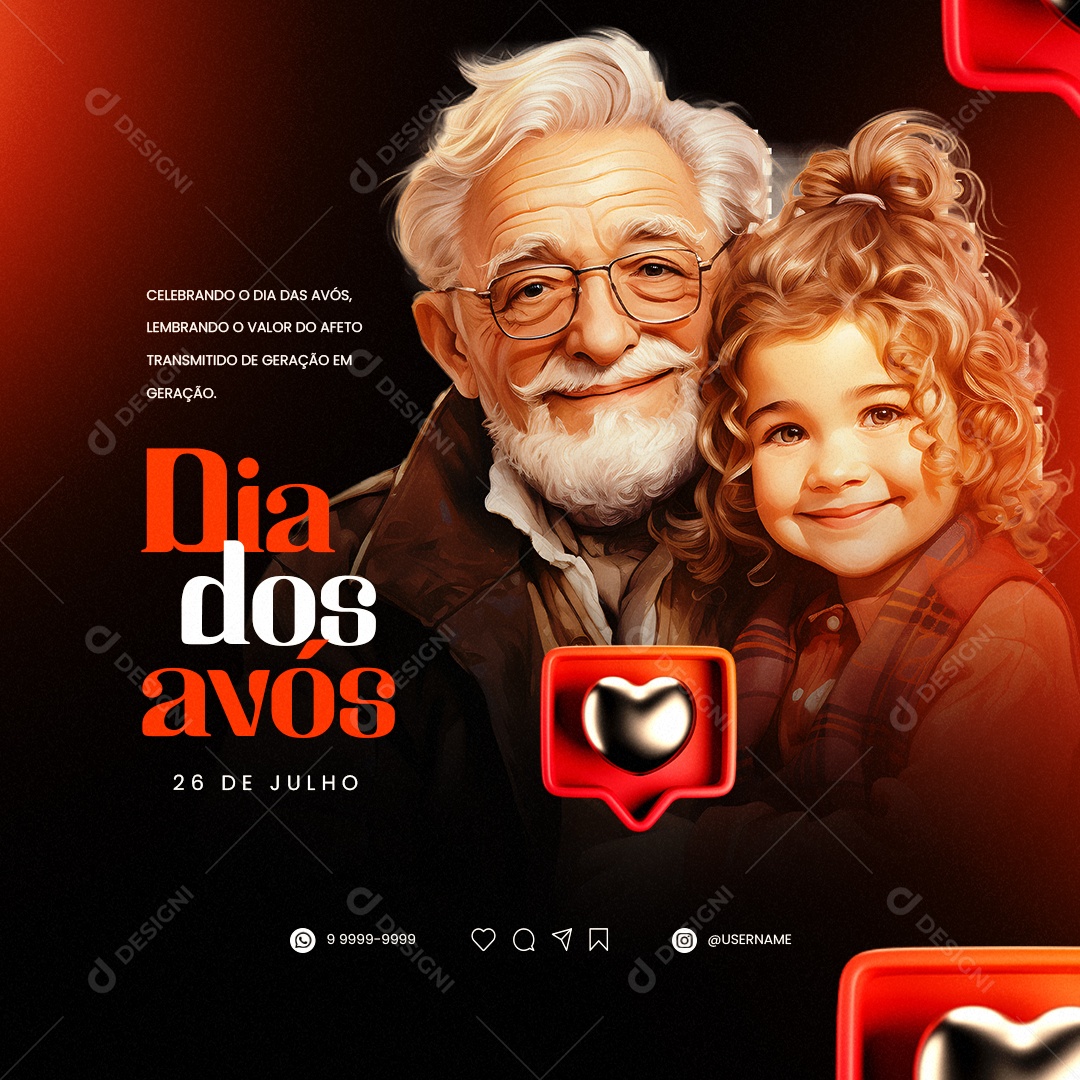 Dia Dos Avós 26 De Julho Lembrando O Valor Do Afeto Social Media PSD Editável