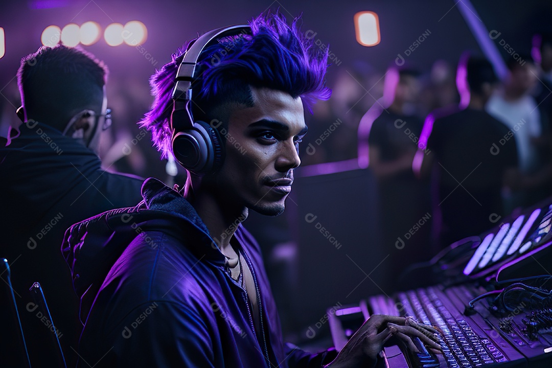 Imagem realista de homem jovem Dj sobre uma festa