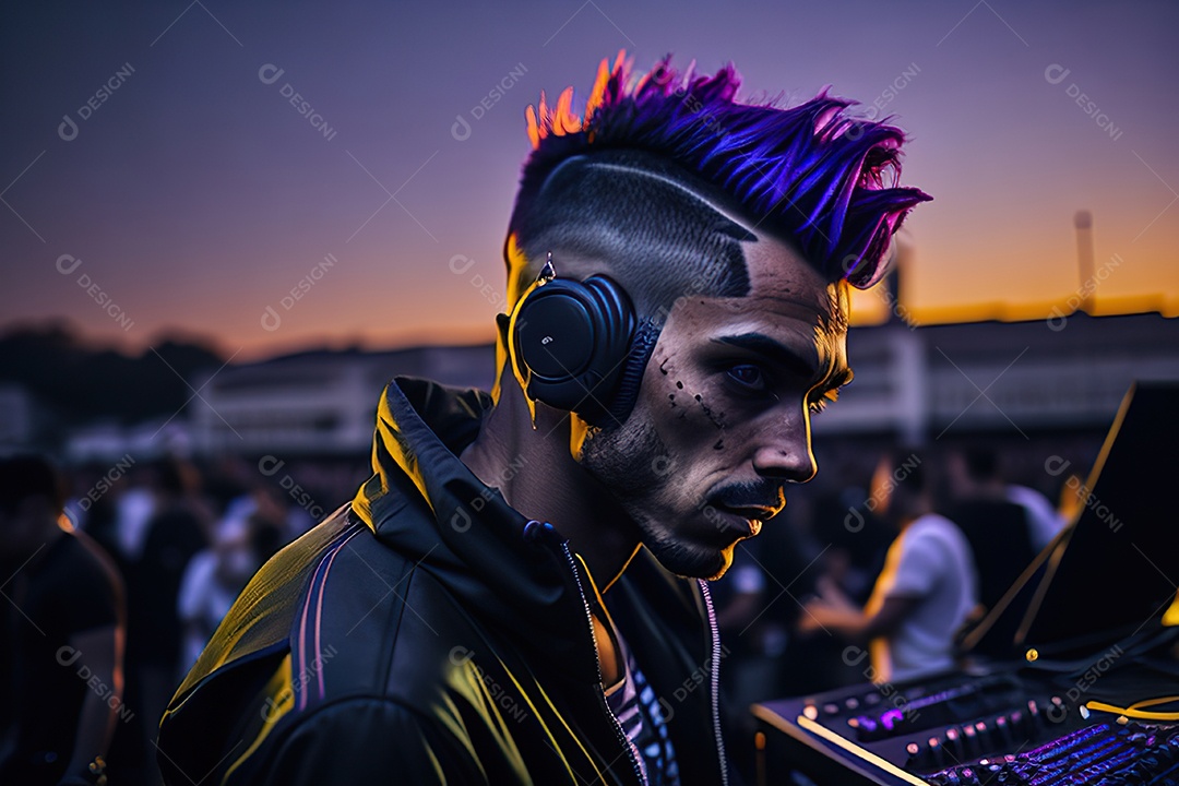Imagem realista de pessoa jovem Dj sobre uma festa