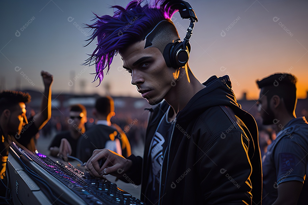 Imagem realista de pessoa jovem Dj sobre uma festa