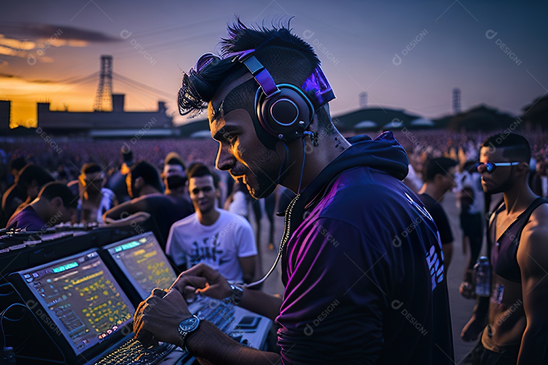 Imagem realista de homem jovem Dj sobre uma festa