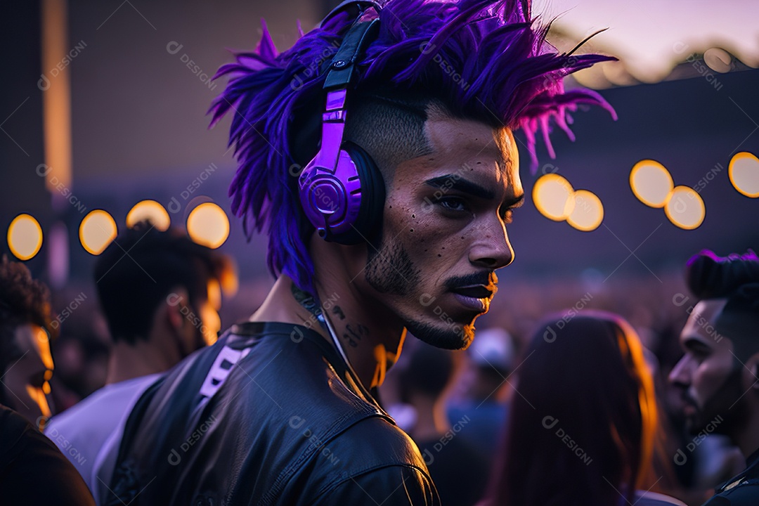 Imagem realista de homem jovem Dj sobre uma festa