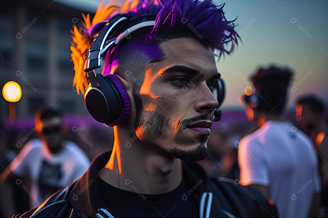 Imagem realista de homem jovem Dj sobre uma festa