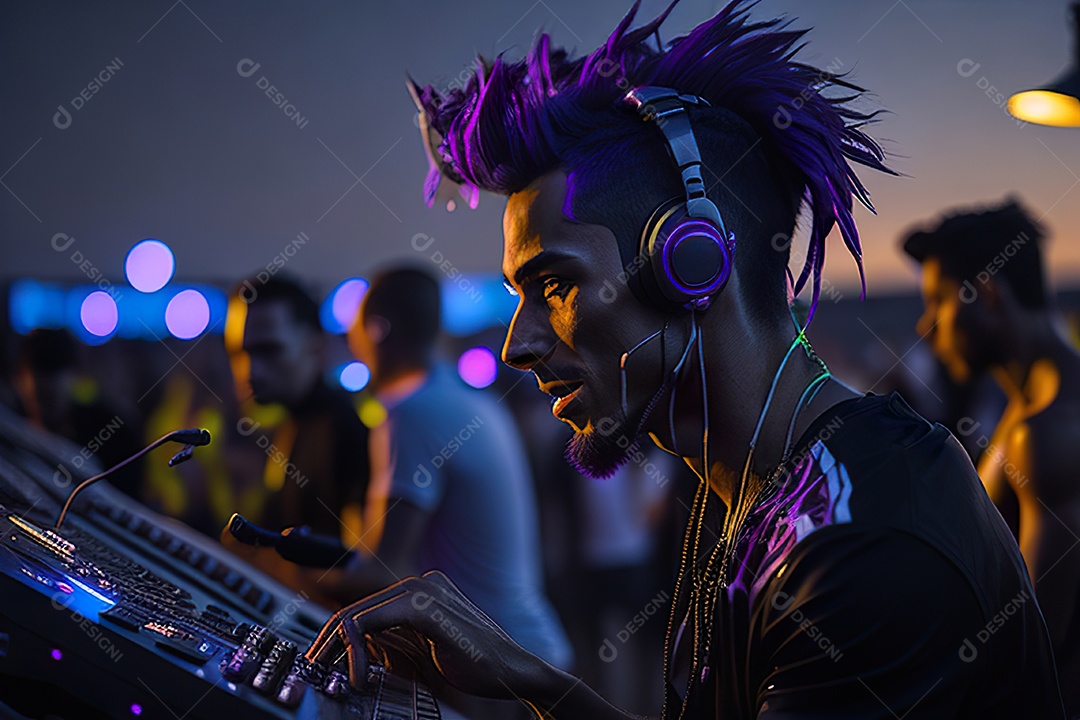Imagem realista de pessoa jovem Dj sobre uma festa