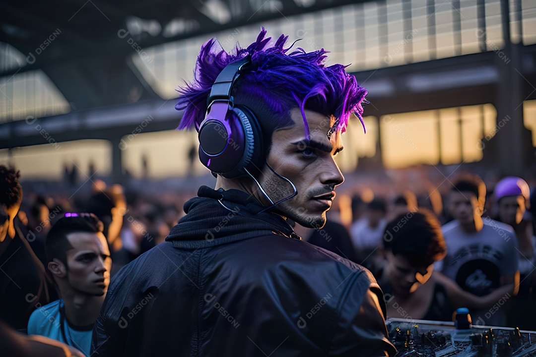 Imagem realista de homem jovem Dj sobre uma festa