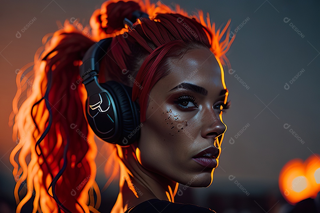 Imagem realista de mulher jovem Dj sobre uma festa