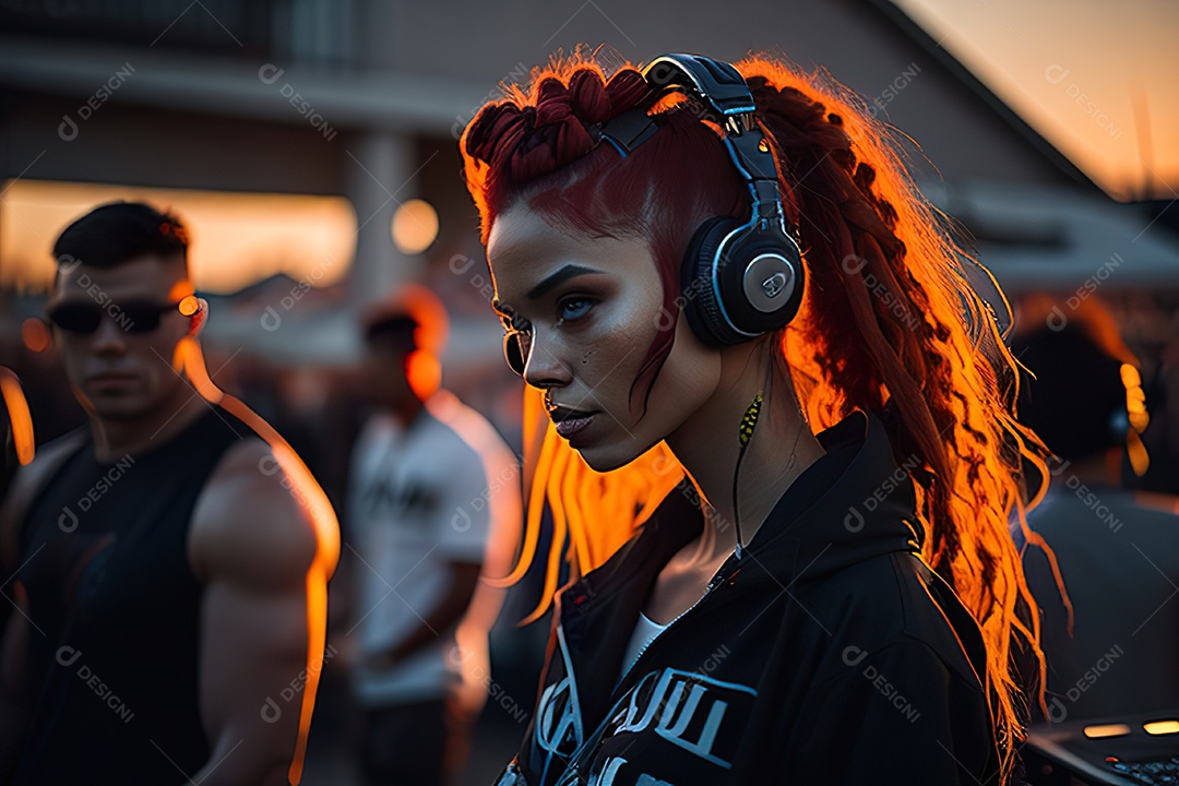 Imagem realista de mulher jovem Dj sobre uma festa