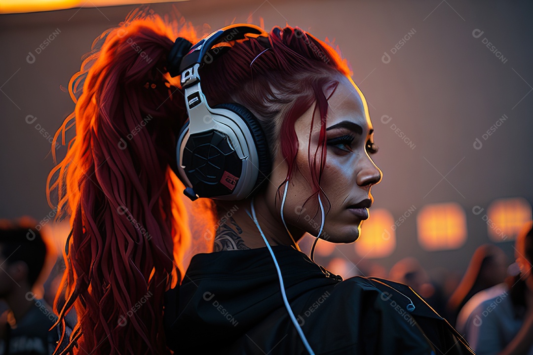 Imagem realista de mulher jovem Dj sobre uma festa