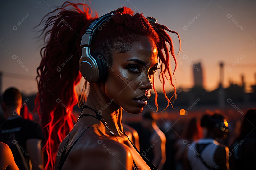 Imagem realista de mulher jovem Dj sobre uma festa