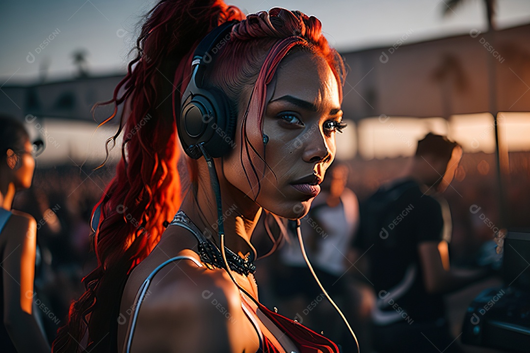 Imagem realista de mulher jovem Dj sobre uma festa