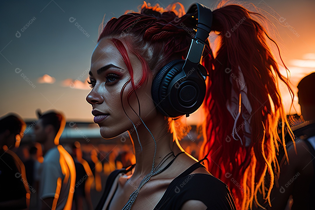 Imagem realista de mulher jovem Dj sobre uma festa