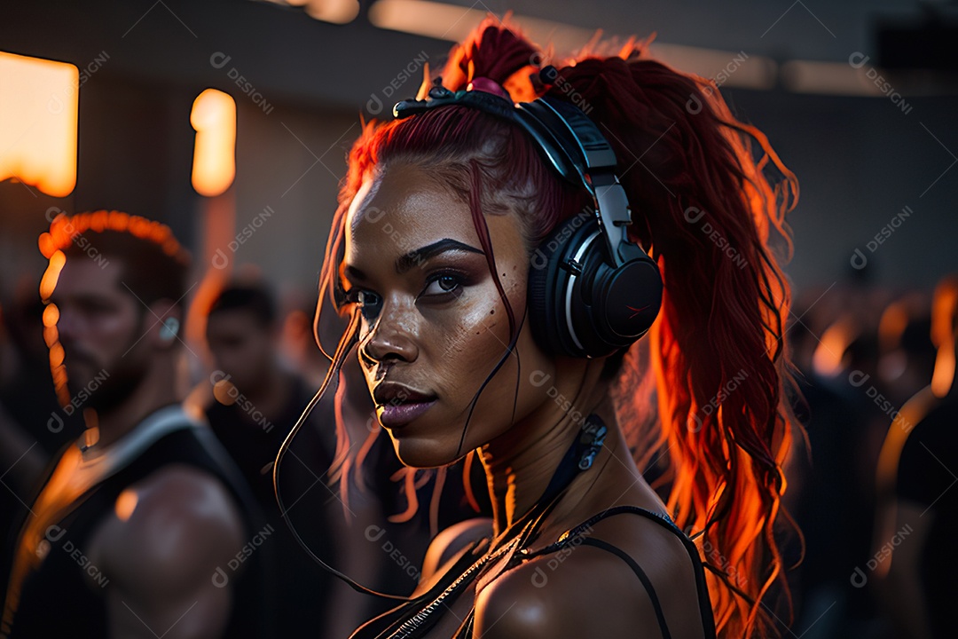 Imagem realista de mulher jovem Dj sobre uma festa