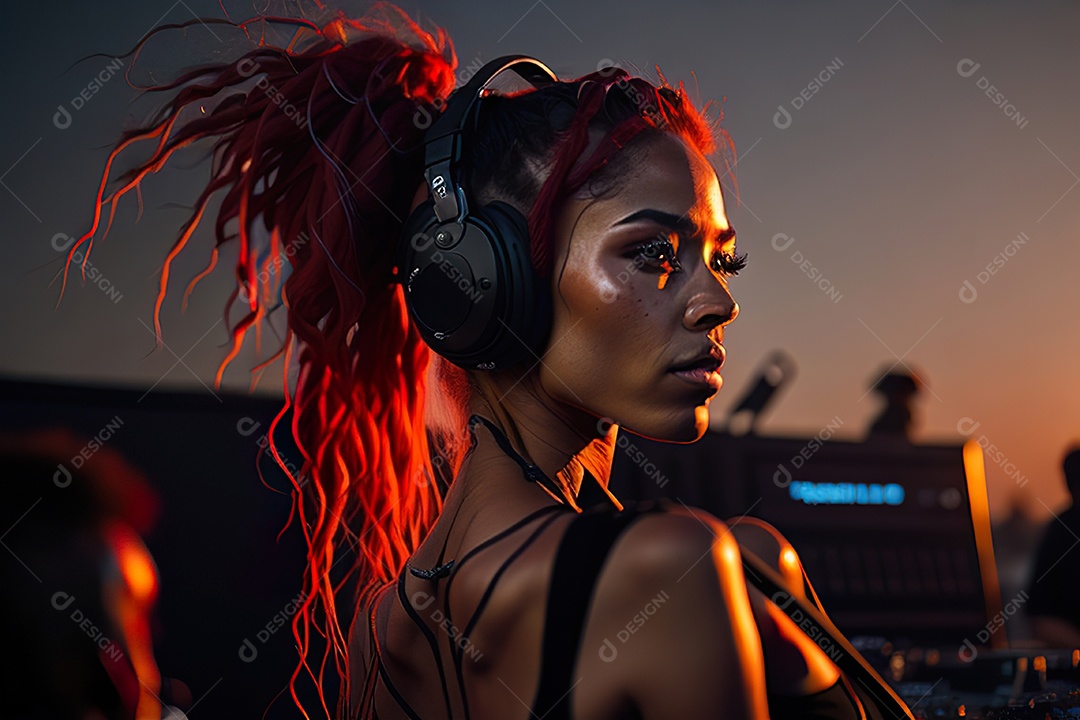 Imagem realista de mulher jovem Dj sobre uma festa