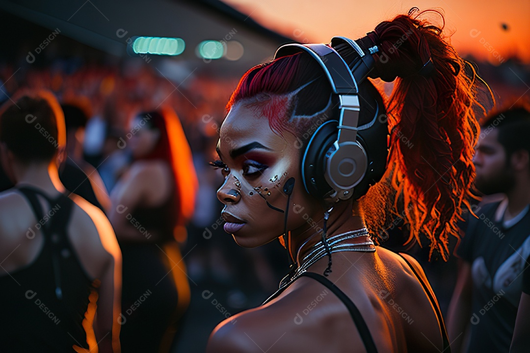 Imagem realista de mulher jovem Dj sobre uma festa