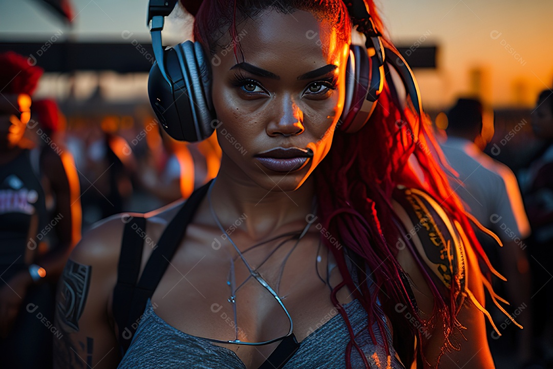 Imagem realista de mulher jovem Dj sobre uma festa