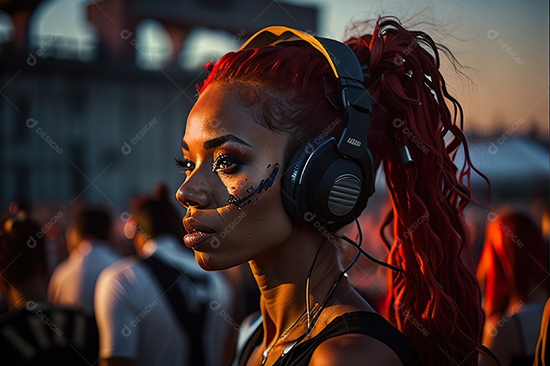 Imagem realista de mulher jovem Dj sobre uma festa